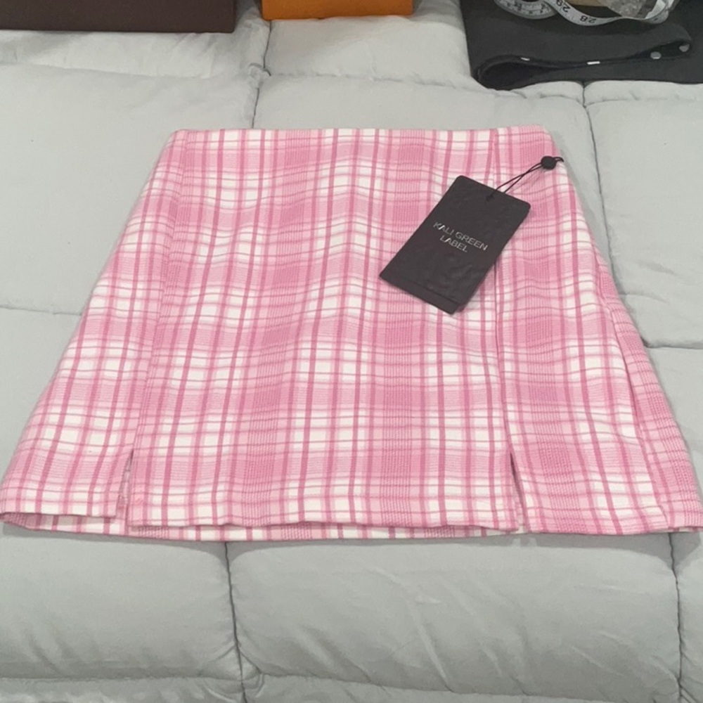 Kali Green Label Pink and White Pleated Mini Pencil Skirt